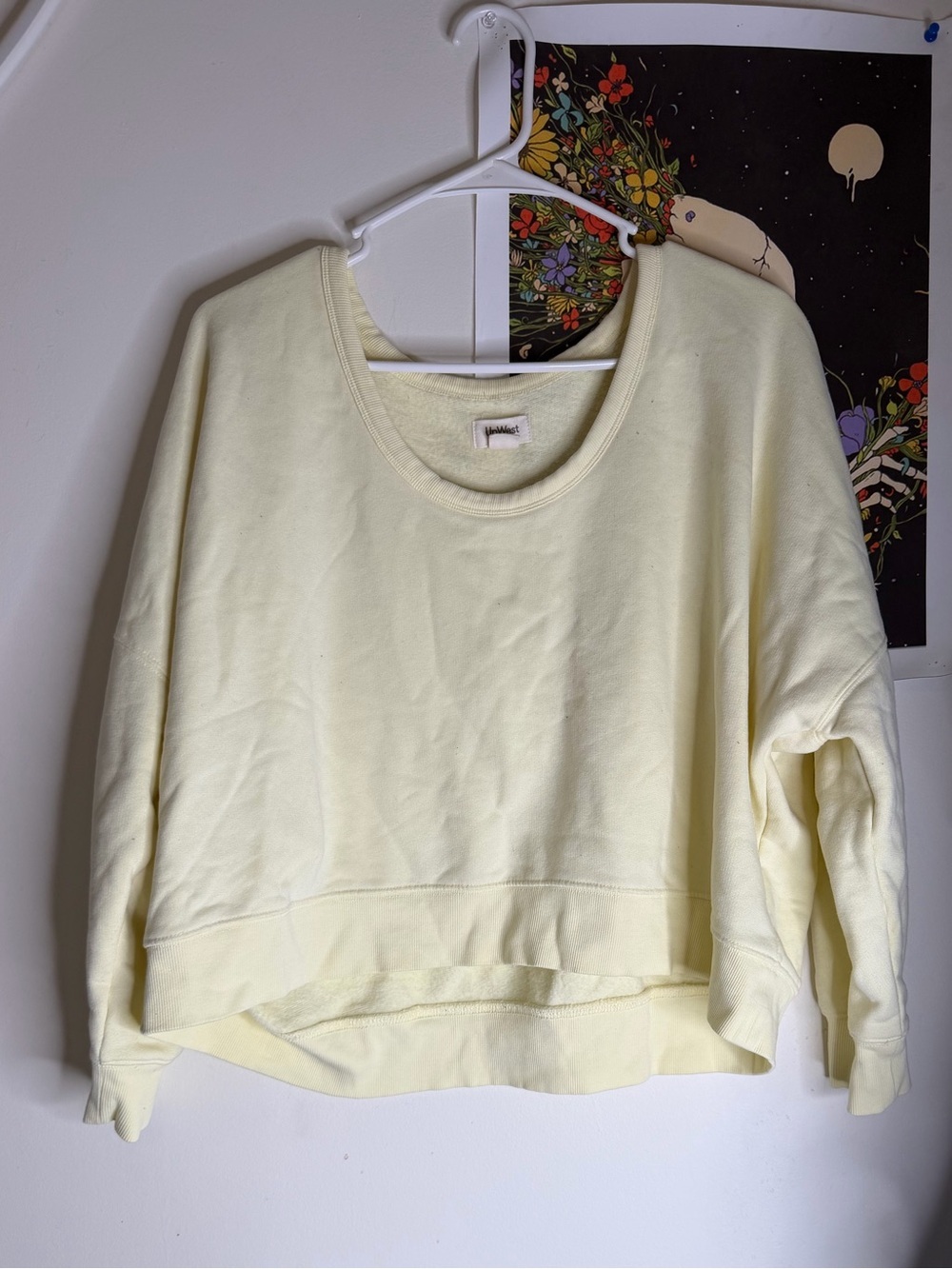 UpWest Pale Yellow Scoop-Neck Cropped Lounge Sweatshirt and lounge short set